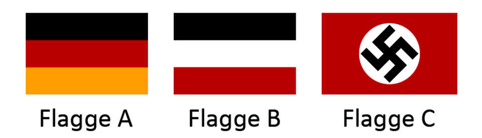 Drei historische deutsche Nationalflaggen.