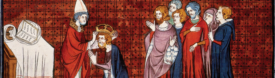Krönung Karls des Großen durch Papst Leo III. an Weihnachten im Jahr 800 in einer spätmittelalterlichen Darstellung.